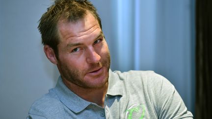 Le joueur de rugby néo-zélandais Ali Williams, en conférence de presse, à Tokyo (Japon), le 12 août 2015.&nbsp; (KAZUHIRO NOGI / AFP)