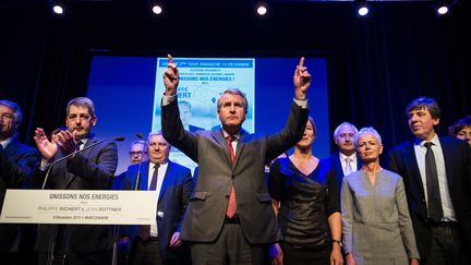 Philippe Richert, tête de liste de l'union de la droite er du centre en Alsace-Champagne-Ardenne-Lorraine, lors d'un meeting à&nbsp;Muntzenheim (Haut-Rhin), le 9 décembre 2015.&nbsp; (SEBASTIEN BOZON / AFP)