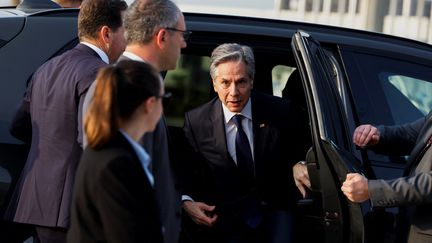 Le secrétaire d'Etat américain, Antony Blinken, à Djeddah (Arabie saoudite), le 21 mars 2024. (EVELYN HOCKSTEIN / AFP)