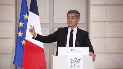 Le ministre de l'Intérieur s'est exprimé après une réunion de sécurité organisée à l'Élysée lundi 16 octobre. (YOAN VALAT / AFP)