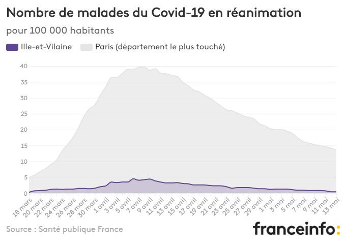 Nombre de malades du Covid-19 en réanimation pour 100 000 habitants. (FRANCEINFO)