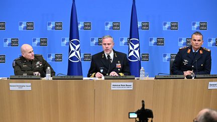 NATO officials hold a press conference in Brussels (Belgium), January 18, 2024. (DURSUN AYDEMIR / ANADOLU / AFP)