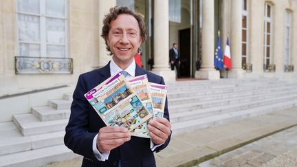 Stéphane Bern lors de la présentation du Loto Patrimoine le 31 mai 2018 à l'Elysée.
 (ludovic MARIN / AFP)