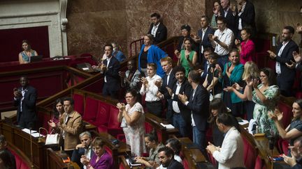 Des députés de la Nupes à l'Assemblée nationale le 4 août 2022 à Paris. (MAGALI COHEN / HANS LUCAS / AFP)