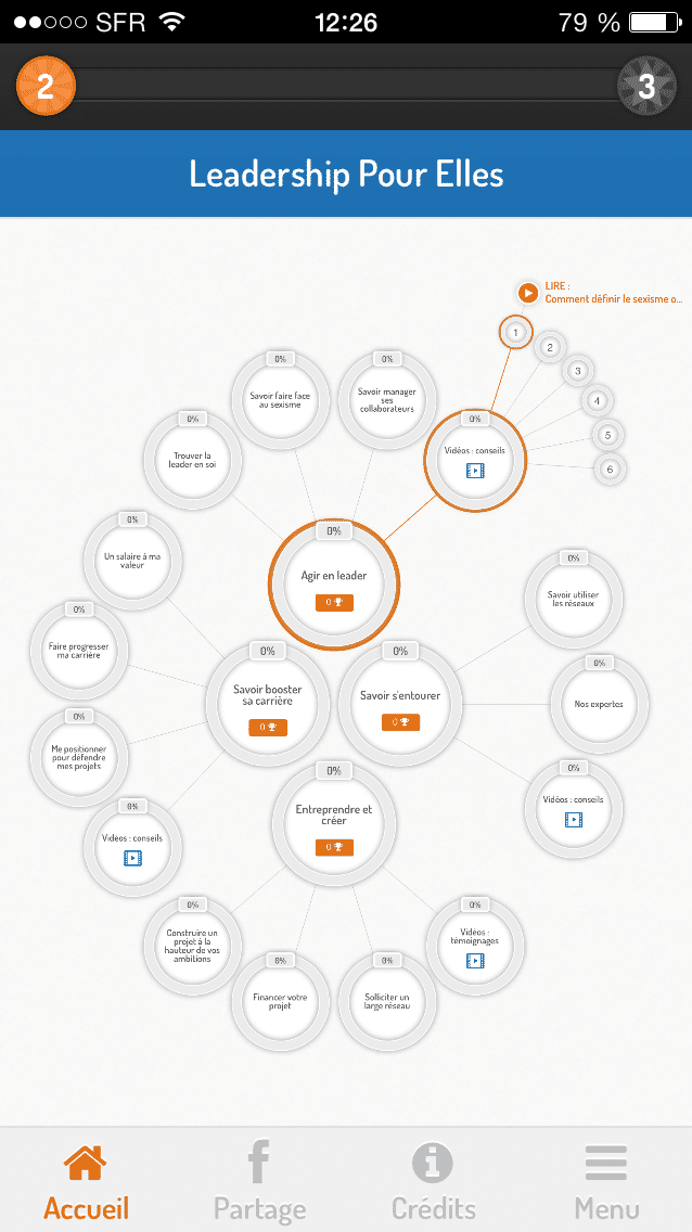 La galaxie de conseils propos&eacute;s par l'application.&nbsp; (LEADERSHIP POUR ELLES / FRANCETV INFO)