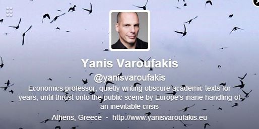 La biographie de Yanis Varoufakis sur Twitter, mise &agrave; jour le 6 juillet 2015, apr&egrave;s sa d&eacute;mission du poste de ministre des Finances grec. (TWITTER)