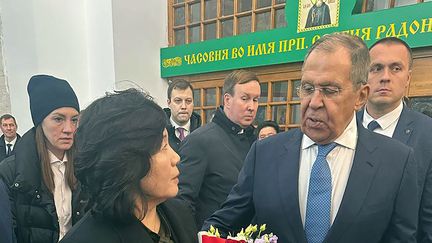 La ministre des Affaires étrangères nord-coréenne, Choe Son-hui, et son homologue russe, Sergueï Lavrov, à Moscou, en Russie, le 1er novembre 2024. (TELEGRAM / @MARIAVLADIMIROVNAZAK / AFP)