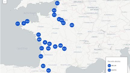 Carte des records de chaleur (CAPTURE D'ÉCRAN CARTODB)