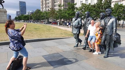 La statue représentant les Beatles dans la ville de Liverpool, en Angleterre.&nbsp; (RICHARD PLACE / RADIO FRANCE)