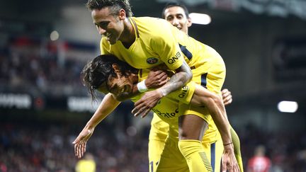 Les Parisiens Neymar et Edinson Cavani tous les deux buteurs à Guingamp (3-0). (JEAN-SEBASTIEN EVRARD / AFP)