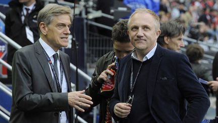 Le propriétaire du Stade Rennais François Pinault et Frédéric de Saint-Sernin au Stade de France avant la finale de la Coupe de France contre Guingamp (JEAN MARIE HERVIO / DPPI MEDIA)