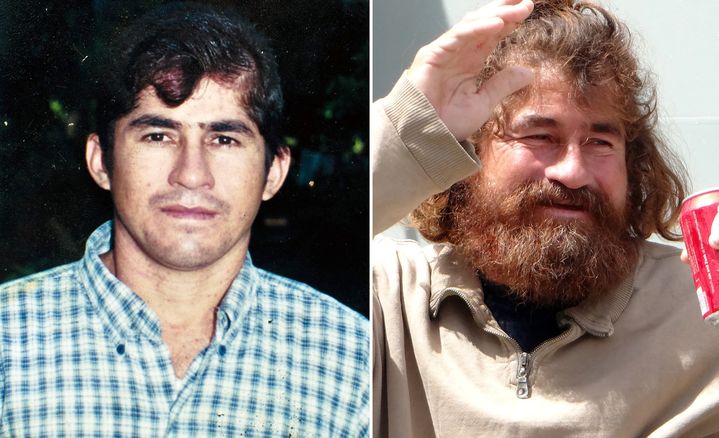 Jos&eacute; Salvador Alvarenga avant son d&eacute;part et apr&egrave;s avoir &eacute;t&eacute; secouru.&nbsp; (JOSE CABEZAS / HILARY HOSIA / AFP)