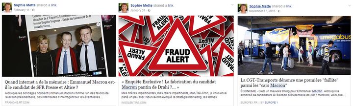 Captures d'écran du compte Facebook de Sophie Mette, candidate En marche ! dans la 9e circonscription de Gironde. (FACEBOOK)