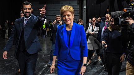 La&nbsp;Première ministre écossaise Nicola Sturgeon&nbsp;arrive au centre de dépouillement de Glasgow, le 13 décembre 2019. (ANDY BUCHANAN / AFP)