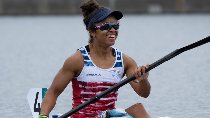 La Française Nélia Barbosa lors des Jeux paralympiques de Tokyo, le 4 septembre 2021 (YASUYOSHI CHIBA / AFP)