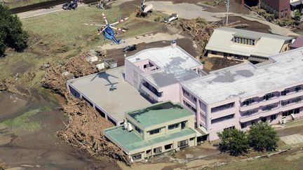 Photo a&eacute;rienne d'une&nbsp;maison de retraite de&nbsp;Iwaizumi (Japon) o&ugrave; ont &eacute;t&eacute; retrouv&eacute;s les corps de neuf personnes, le 31 ao&ucirc;t 2016. (MITSURU TAMURA / YOMIURI / AFP)