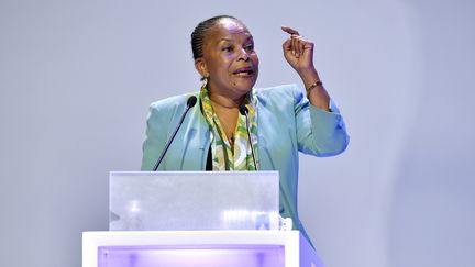 Christiane Taubira donne un discours lors d'une convention des avocats, &agrave; Montpellier (H&eacute;rault), le 30 octobre 2014. (PASCAL GUYOT / AFP)