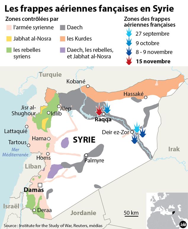 &nbsp; (Frappes aériennes françaises en Syrie © IDE)