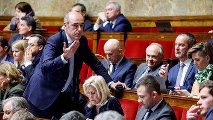 Olivier Marleix, le président du groupe Les Républicains à l'Assemblée nationale, photographié dans l'hémicycle le 7 février 2023. (LUDOVIC MARIN / AFP)