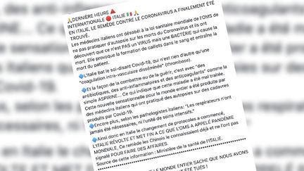 Capture écran facebook qui diffuse une fausse information sur l'Italie.&nbsp; (CAPTURE ECRAN FACEBOOK)