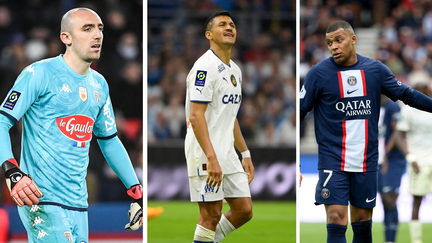 Paul Bernardoni (Angers), Alexis Sanchez (Marseille) et Kylian Mbappé (PSG) ont connu des fortunes diverses ce 30 avril 2023. (AFP)