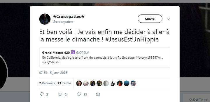 Tweet de @Croisepattes le 5 janvier 2018. (CAPTURE D'ÉCRAN TWITTER)