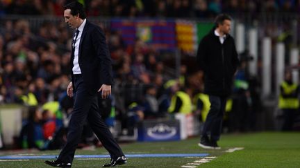 Unai Emery après la défaite du PSG au Camp Nou le 8 mars. (JOSEP LAGO / AFP)