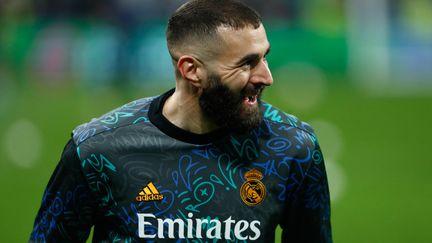 Karim Benzema, lors du match PSG-Real Madrid au stade&nbsp;Santiago Bernabeun, à Madrid, (Espagne), le 9 mars 2022.&nbsp; (OSCAR BARROSO / SPAIN DPPI / AFP)