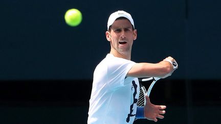 Novak Djokovic à l'entraînement en Australie le 11 janvier 2022. (KELLY DEFINA / POOL)