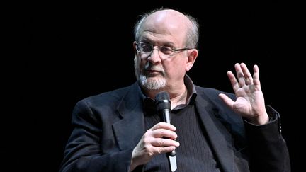 L'écrivain&nbsp;britannique Salman Rushdie lors de la présentation de son livre "Quichotte", au Volkstheater de Vienne, en Autriche, le 16 novembre 2019.&nbsp; (HERBERT NEUBAUER / APA / AFP)