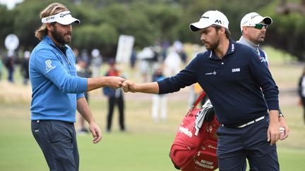 Victor Dubuisson (à gauche) et Romain Langasque lors de la Coupe du monde de golf. 