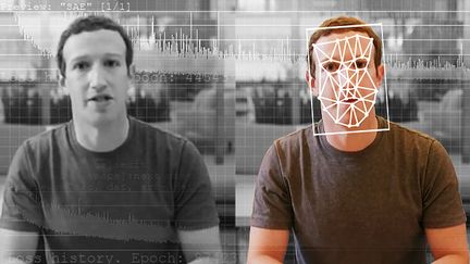 Une comparaison entre une vidéo originale et une vidéo deepfake du PDG de Facebook, Mark Zuckerberg (THE WASHINGTON POST / THE WASHINGTON POST via Getty Images)