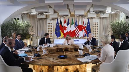 Séance de travail pour le sommet du G7, organisé par l'Italie dans la région des Pouilles, le 13 juin 2024. (LUDOVIC MARIN / AFP)