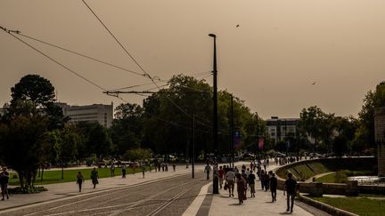 A Nantes, le nuage de sable venu du Sahara donnait un aspect laiteux au ciel, le 4 septembre 2023. (ESTELLE RUIZ / HANS LUCAS / AFP)