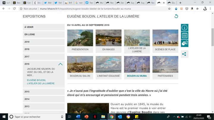 Capture d'écran du site monographique consacré au peintre Eugène Boudin, sur le site Muma Le Havre.&nbsp; (Muma Le havre)