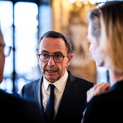 The president of the Les Républicains group in the Senate, Bruno Retailleau, in Paris, November 16, 2023. (XOSE BOUZAS / HANS LUCAS / AFP)