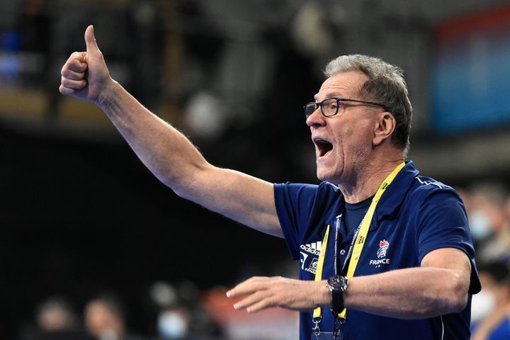 Olivier Krumbholz lors de la demi-finale du mondial de handball contre le Danemark, le 17 décembre 2021. (JOSEP LAGO / AFP)