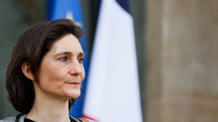 La ministre des Sports et des Jeux olympiques et paralympiques,  Amélie Oudéa-Castéra, au Palais de l'Elysée, le 15 février 2023. (LUDOVIC MARIN / AFP)