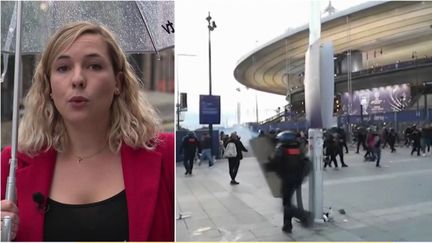 Les violences qui ont eu lieu devant le&nbsp;Stade de France samedi 28 mai ont pris une dimension politique, après que Gérald Darmanin a mis en cause les supporters anglais. (CAPTURE ECRAN / FRANCEINFO)