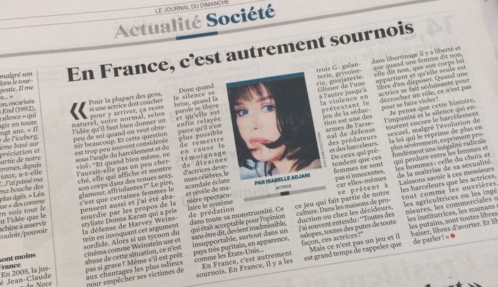 Tribune de l'actrice Isabelle Adjani, publiée dans le JDD du 15 octobre 2017
