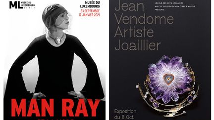 Affiches des expositions&nbsp;"Man Ray et la mode" et&nbsp;"Jean Vendome. Artiste joaillier"&nbsp;à Paris, qui se tiendront à la rentrée 2020 (MAN RAY /JEAN VENDOME)