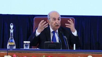 Le président algérien Abdelmadjid Tebboune au Palais des Nations à Alger, le 12 août 2020.&nbsp; (BILLAL BENSALEM / NURPHOTO)