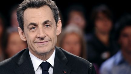 Nicolas Sarkozy, candidat de l'UMP &agrave; l'&eacute;lection pr&eacute;sidentielle, le 6 mars 2012 sur le plateau de l'&eacute;mission "Des paroles et des actes" sur France 2. (LIONEL BONAVENTURE / AFP)