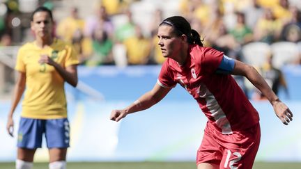 Christine Sainclair, l'attaquante Canadienne  (MIGUEL SCHINCARIOL / AFP)