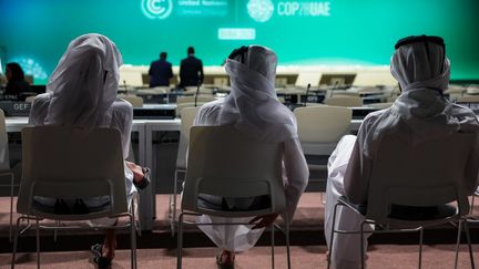 Des participants à la COP28 à Dubaï (Emirats arabes unis), le 2 décembre 2023. (GIUSEPPE CACACE / AFP)