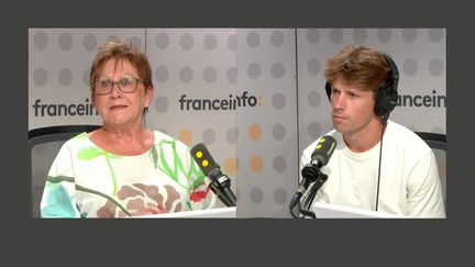 Sylviane Bailbé et Mathieu Palain, le 3 septembre 2024 dans "Tout public". (FRANCEINFO / RADIO FRANCE)