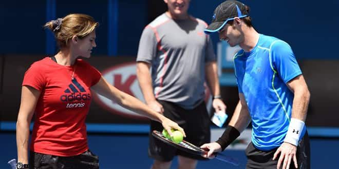 Amélie Mauresmo et son joueur, Andy Murray, à l'entraînement en Australie