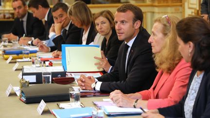 Emmanuel Macon lors du conseil des ministres à l'Elysée, à Paris, le 5 septembre 2018.&nbsp; (LUDOVIC MARIN / AFP)