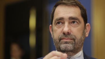 Christophe Castaner, délégué général de la République en marche, le 31 juillet 2018,&nbsp;devant la commission d'enquête du Sénat, à Paris. (THOMAS SAMSON / AFP)