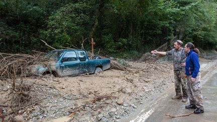 La tempête Alex a causé d'importants dégâts comme ici à Clans (Alpes-Maritimes), le 3 octobre 2020.&nbsp; (CAMY VERRIER / HANS LUCAS / AFP)